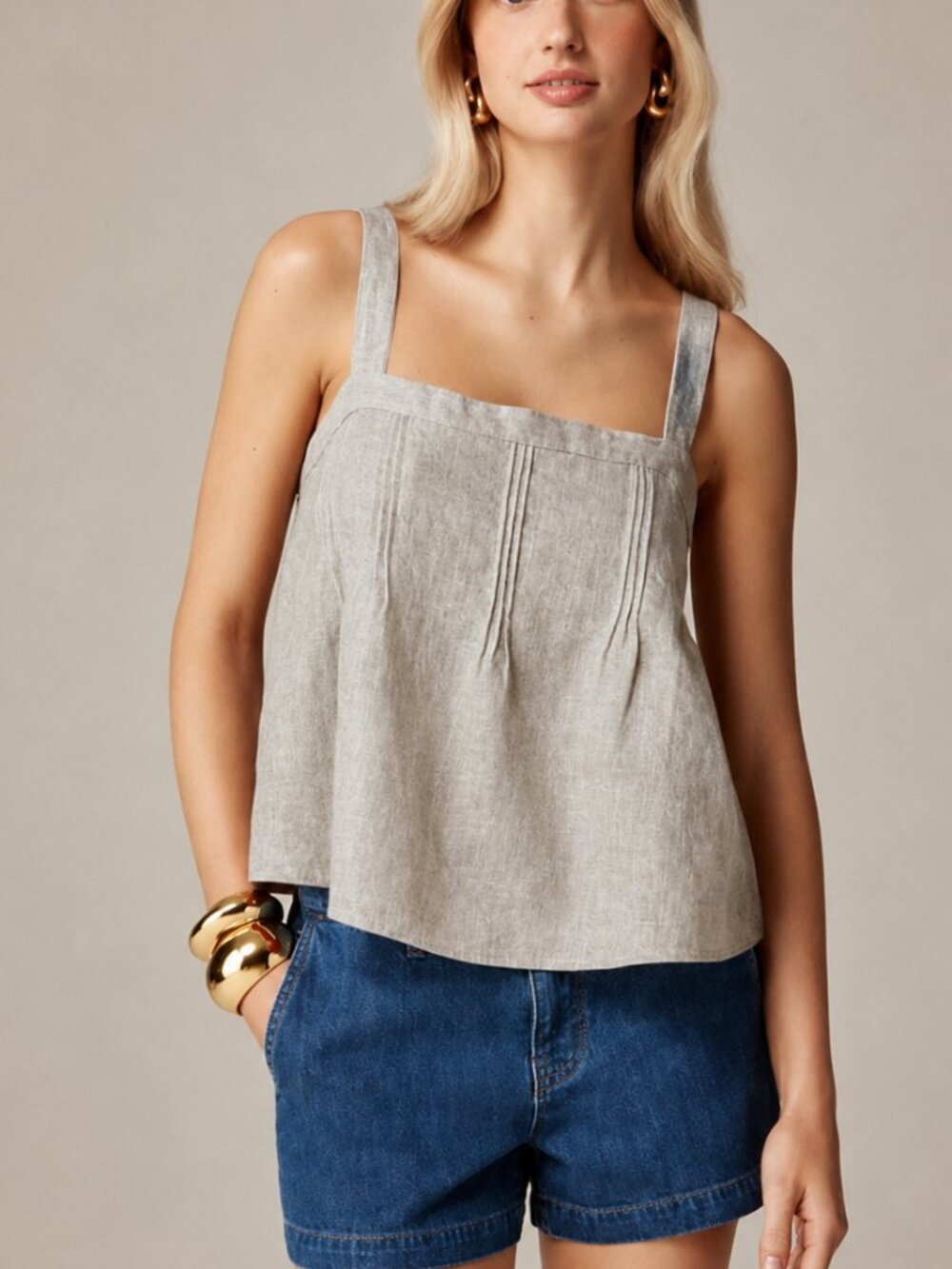 J.Crew Bow-Back Linen Top XL Flax Natural Square Neck Cropped Tank